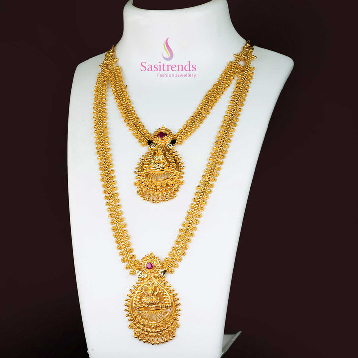 Traditional Lakshmi Motif Gold-Plated Necklace Combo Set - Traditional Occasions