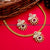 Temple gold plated floral choker necklace set with White-Ruby AD stones