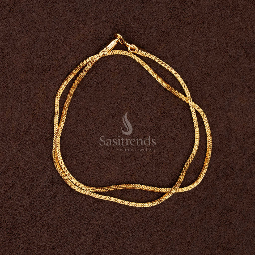 Elegant Thin Micro Gold Plated Box Chain With Golden Shine Perfect For Temple Visits And Traditional Ceremonies - Sasitrends