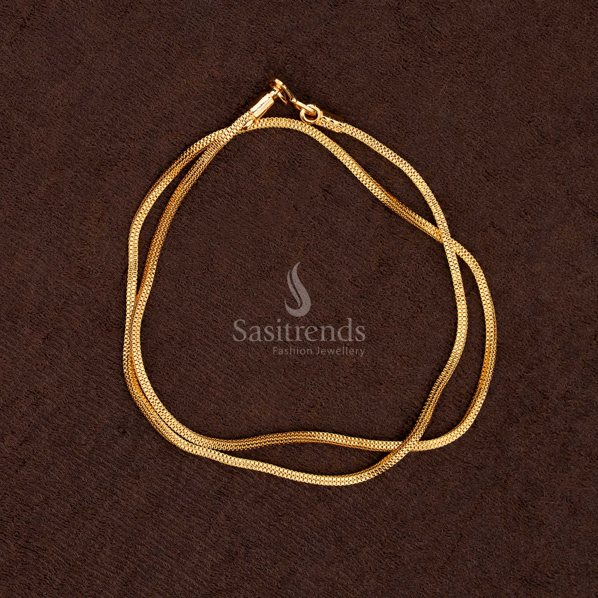Elegant Thin Micro Gold Plated Box Chain With Golden Shine Perfect For Temple Visits And Traditional Ceremonies - Sasitrends