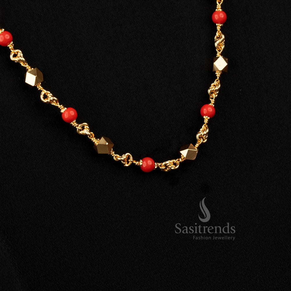 Classic micro gold plated Mangalorean pavalam chain necklace for women, elegant jewellery for wedding wear – Sasitrends