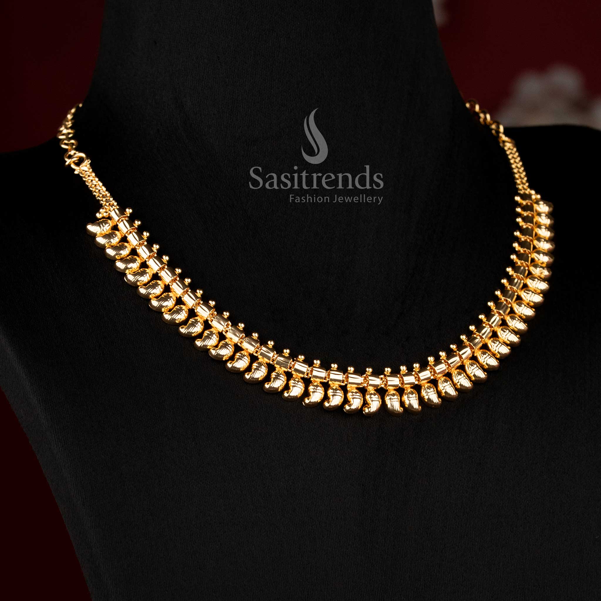 Elegant micro gold plated mango mala necklace for women, stylish choice for reception outfits – Sasitrends