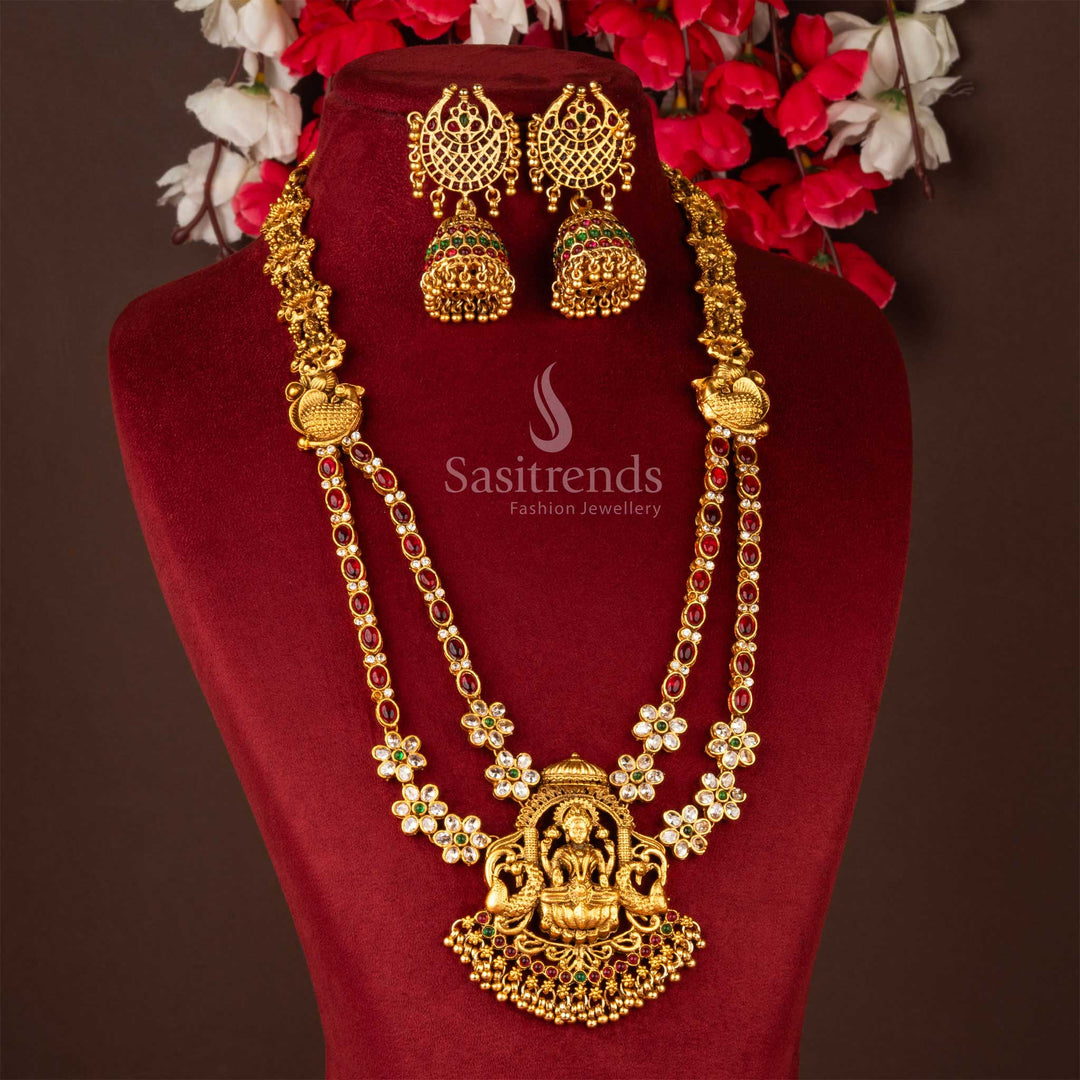 Temple Lakshmi Pendant Long Necklace Jewellery Set with Jhumka Earrings