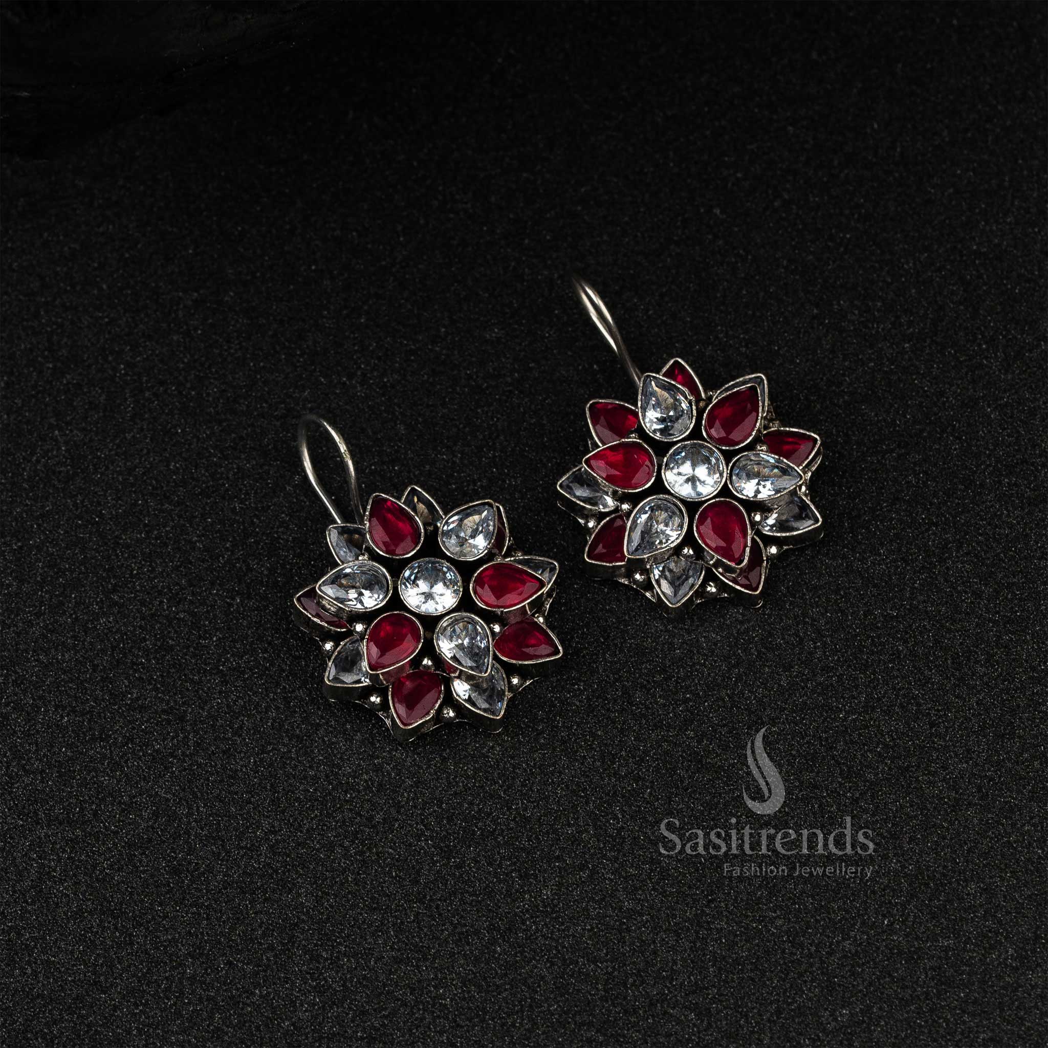 Traditional Wear Oxidised German Silver AD Earrings