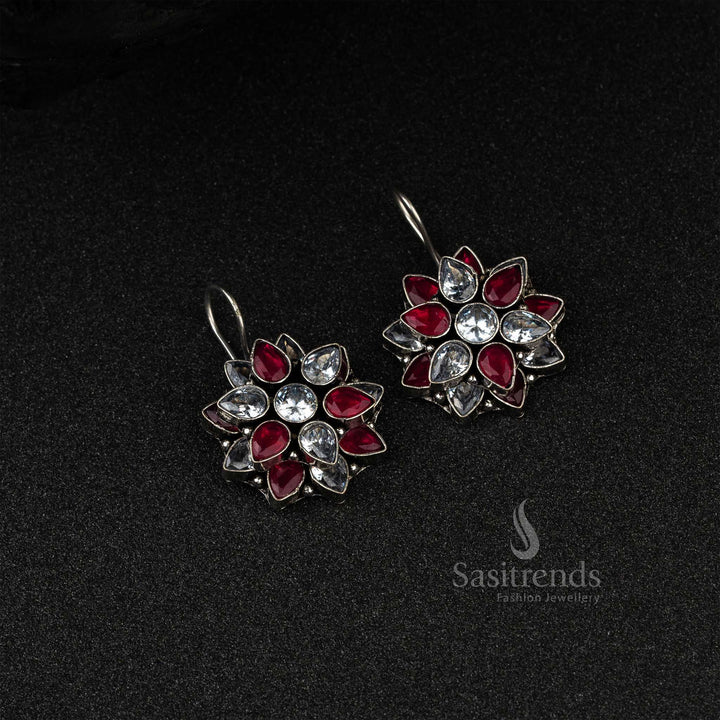 Traditional Wear Oxidised German Silver AD Earrings