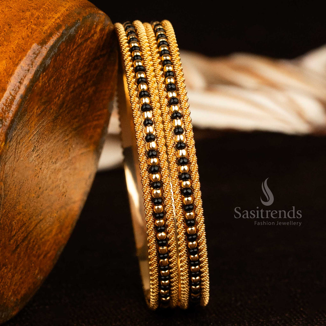 Elegant Traditional Gold Finish Black Beads Bangles by Sasitrends