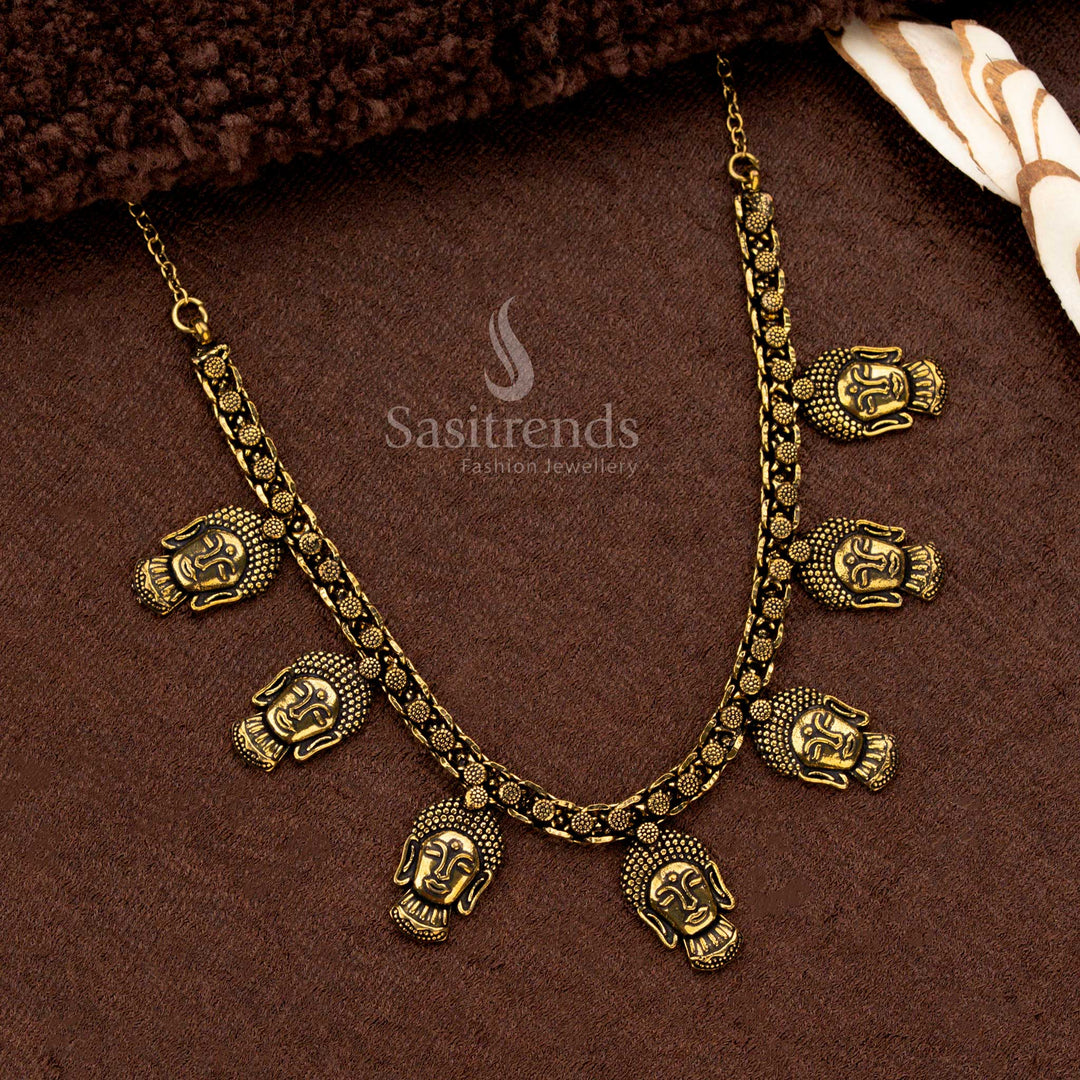 Oxidised antique gold necklace with Buddha head motifs – Sasitrends
