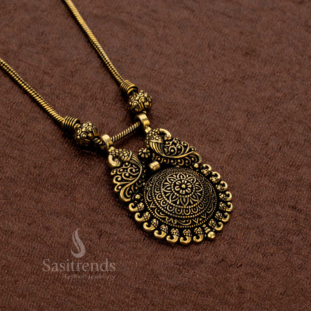 Antique Oxidised Peacock Pendant Necklace with Floral Design – Sasitrends