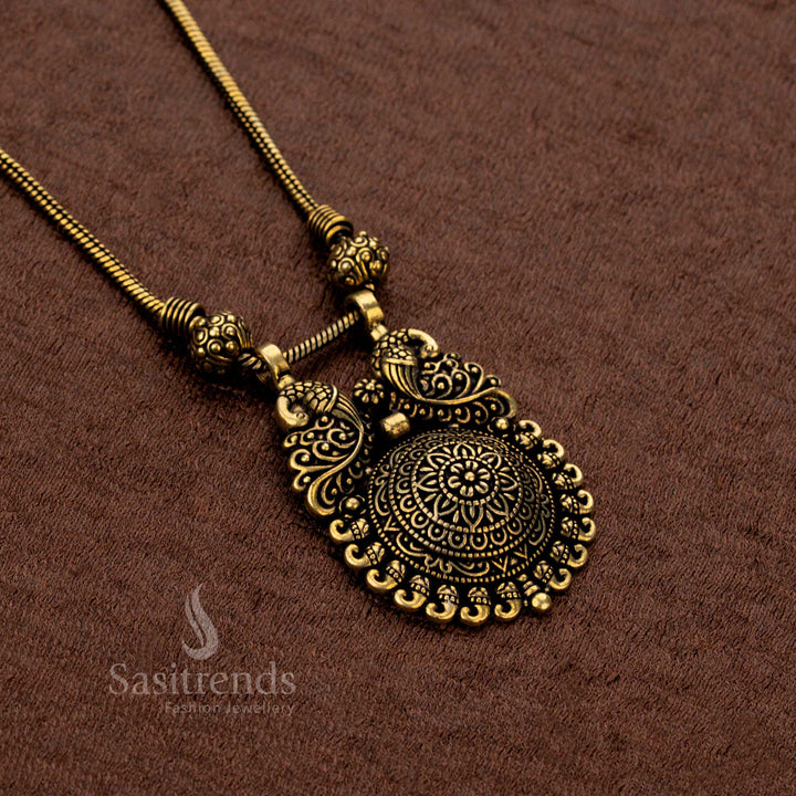 Antique Oxidised Peacock Pendant Necklace with Floral Design – Sasitrends
