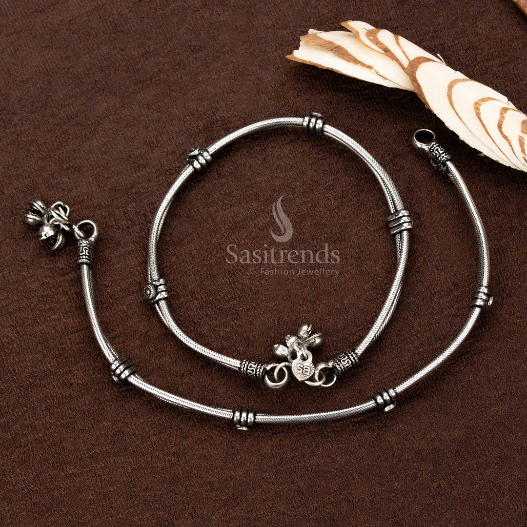 Oxidised Silver Anklet with Ethnic Beads and Antique Finish – Sasitrends