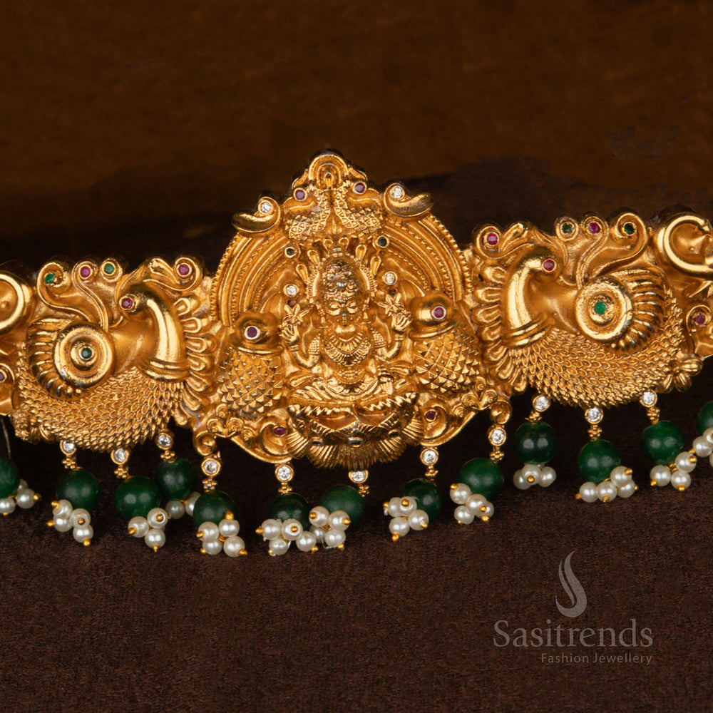 Premium Matte Gold Hip Belt with Lakshmi and Peacock Design – Sasitrends