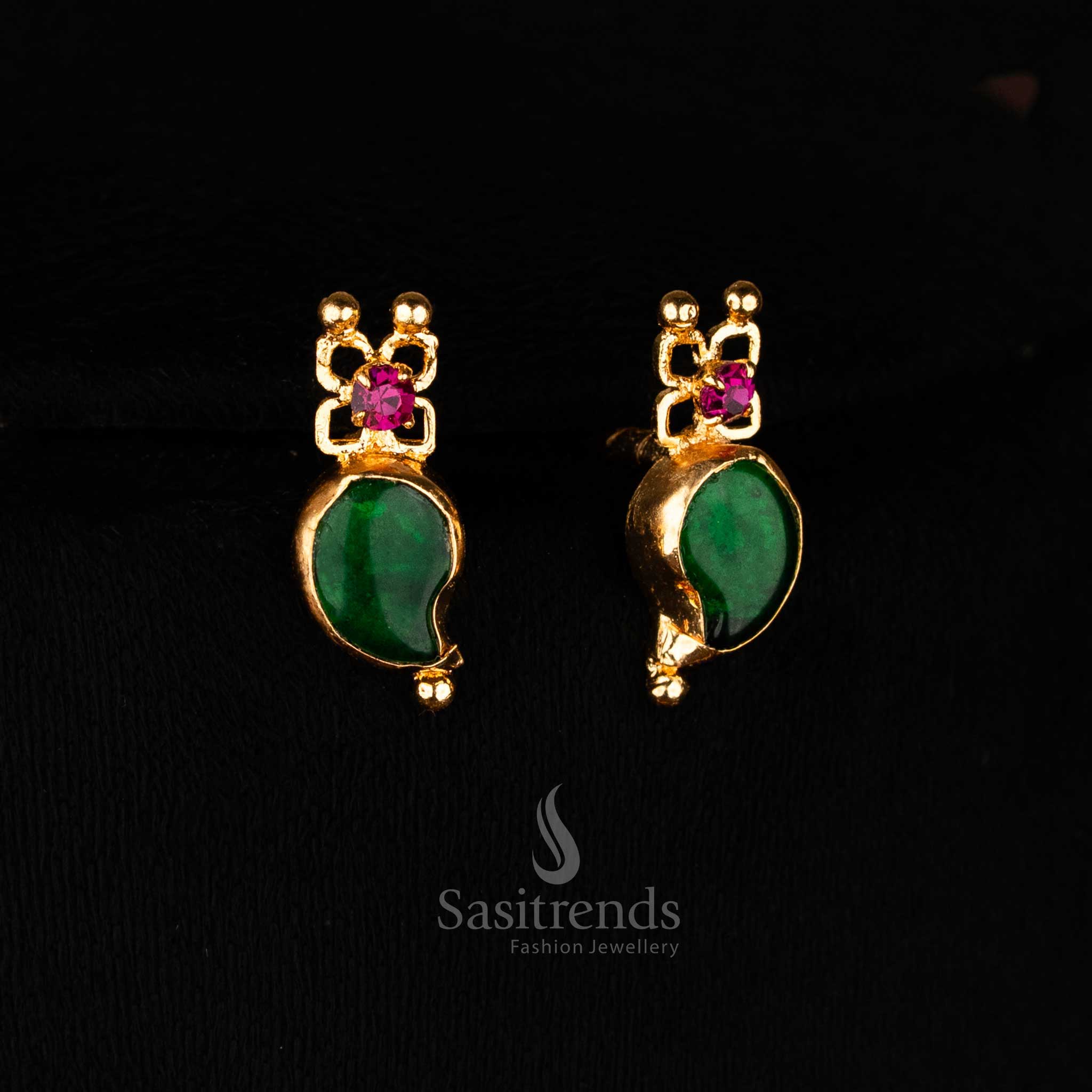 Premium one gram micro gold mango earrings for matching choker necklace jewellery set with ethnic detailing - Sasitrends