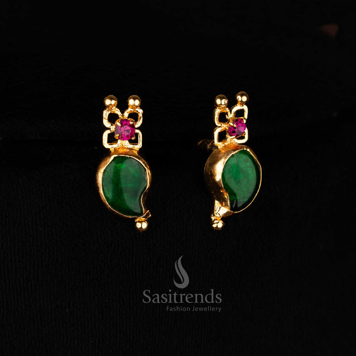 Premium one gram micro gold mango earrings for matching choker necklace jewellery set with ethnic detailing - Sasitrends