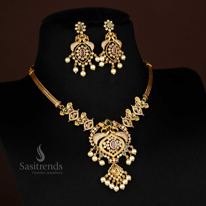 Traditional Matte Finish AD Stone Studded Necklace for Sarees and Weddings - Sasitrends