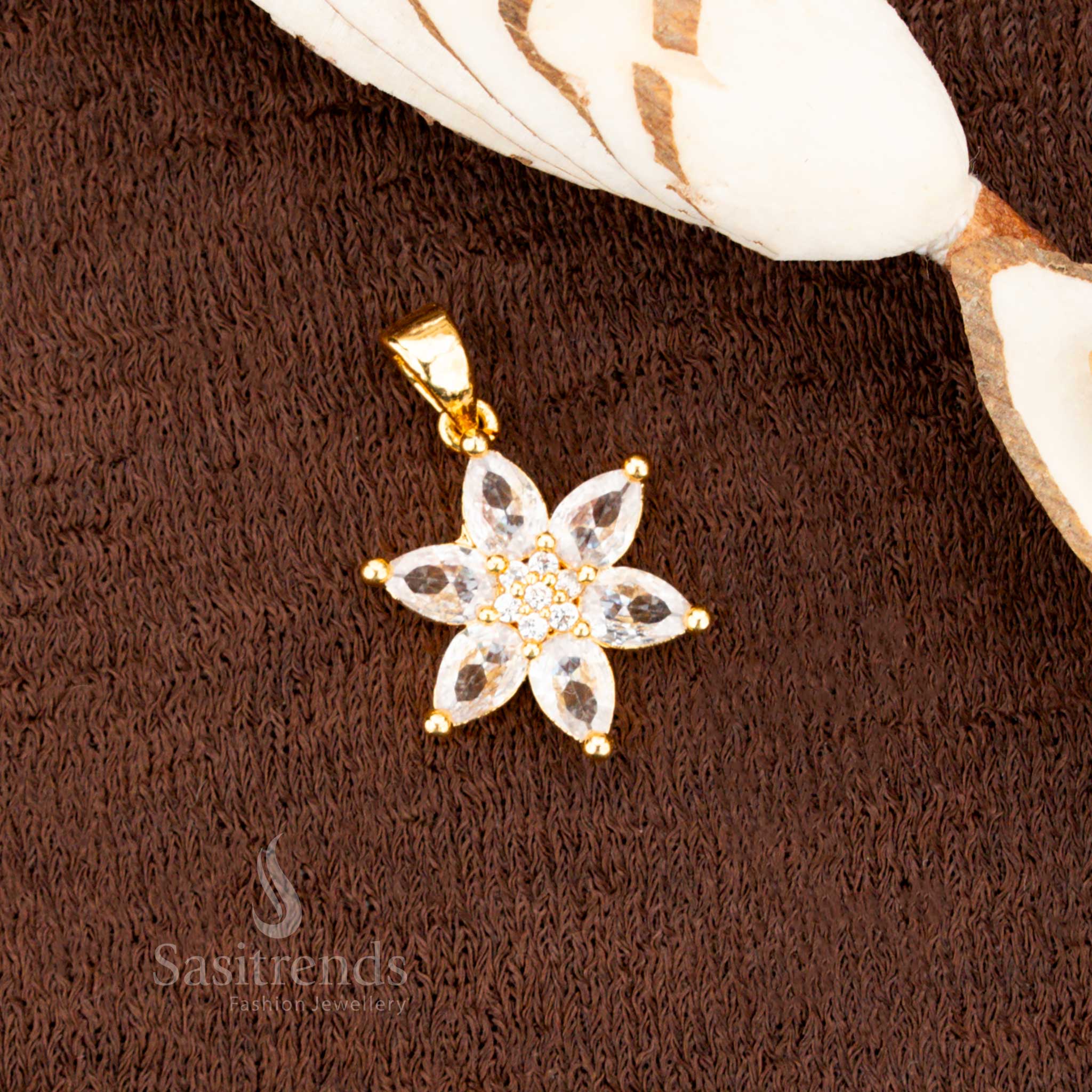 Elegant Six-Petal AD Pendant in Gold Finish – Traditional Wear – Sasitrends