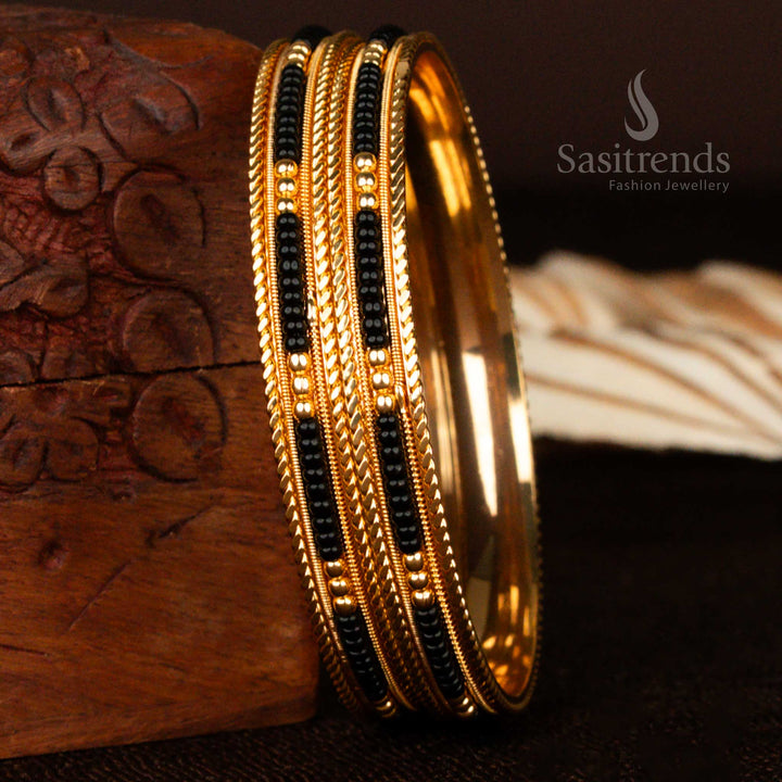 New Traditional Micro Gold Plated Black Bead Bangles for Women Online - Sasitrends
