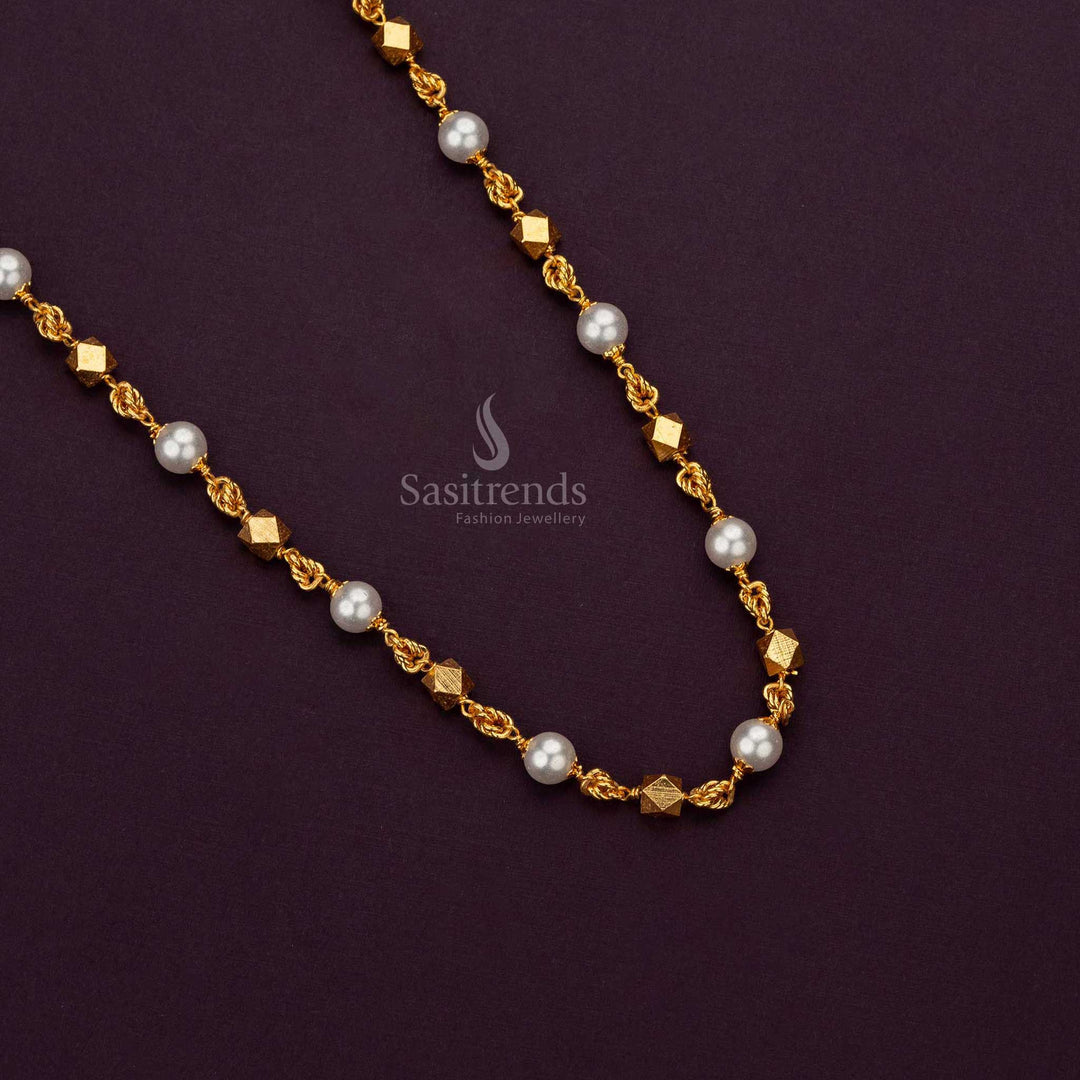 Traditional One Gram Micro Gold Plated Pearl Mala Chain for Elegant  Occasions Sasitrends