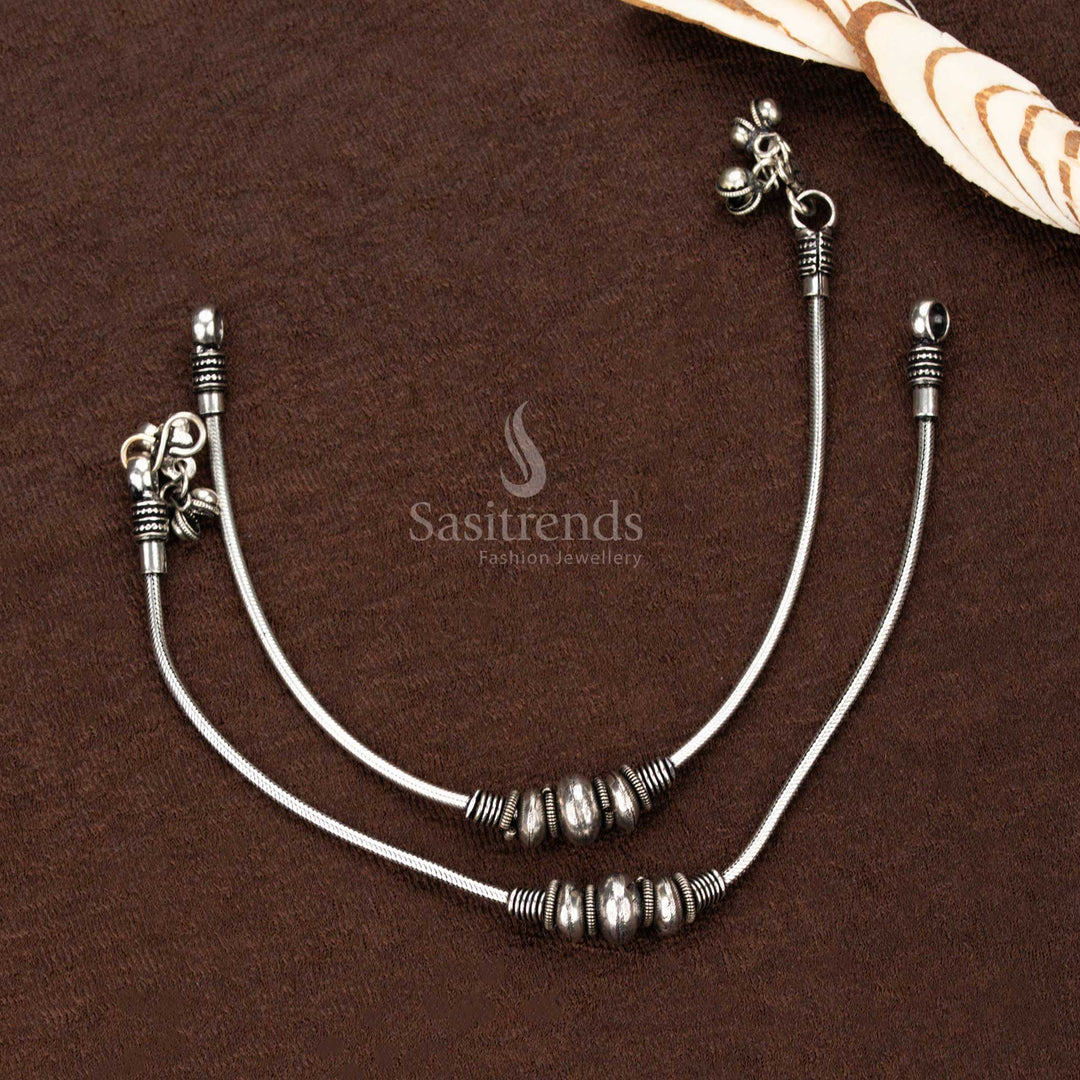 Oxidised German Silver Anklet with tribal beads and coil detailing – Sasitrends