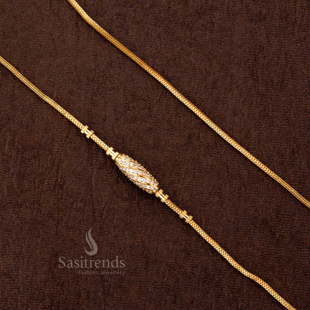 Twin-Layer Micro Gold Plated Chain with AD Mugappu for Saree – Sasitrends