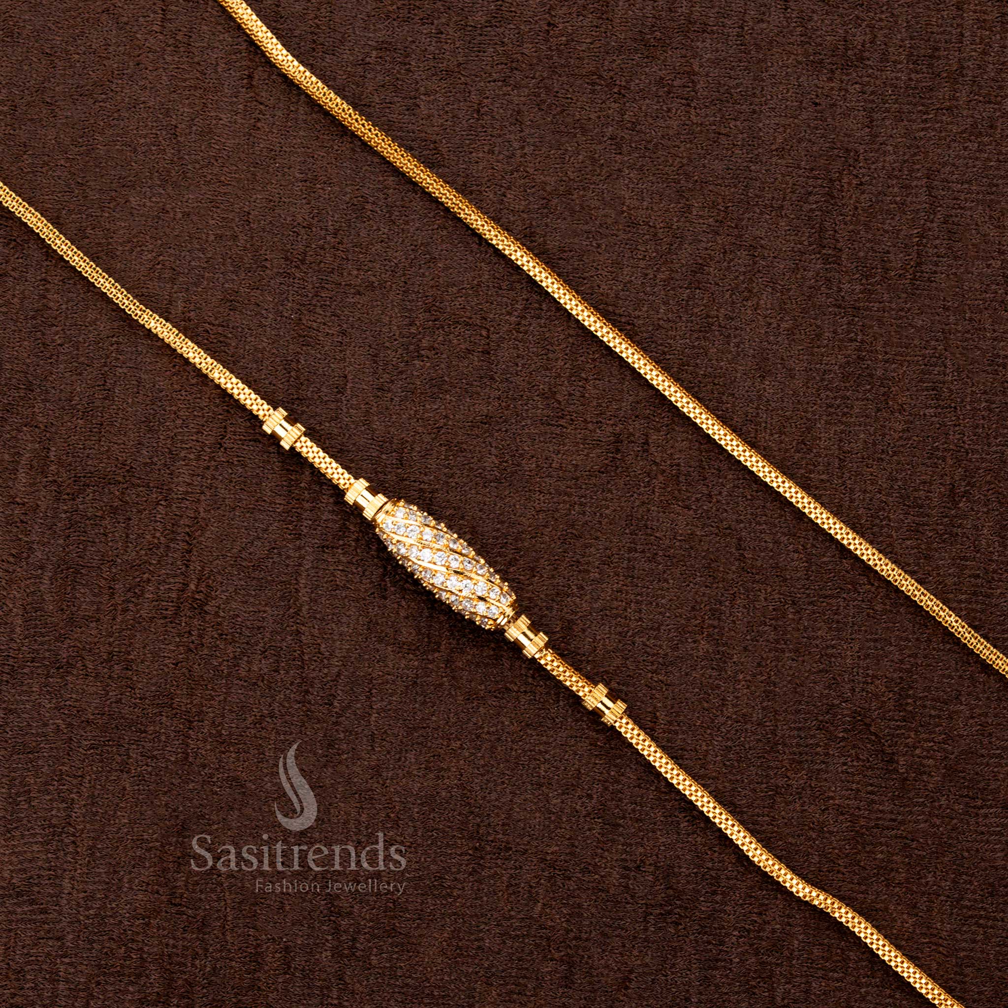 Twin-Layer Micro Gold Plated Chain with AD Mugappu for Saree – Sasitrends