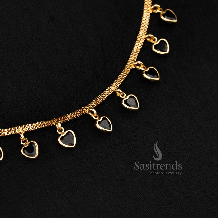 Elegant black heart AD designer necklace with gold plated finish, ideal for parties - Sasitrends