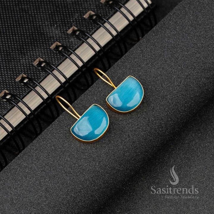Trendy Brass Material Gold Plated Sky Blue Monalisa Stone Fish Hook Earrings 