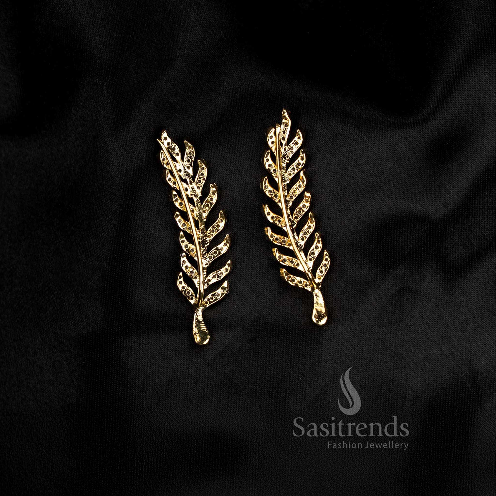 Dual tone Gangajamuna AD fern leaf earcuff earrings crafted for modern elegance and smooth fashionwear looks – Sasitrends