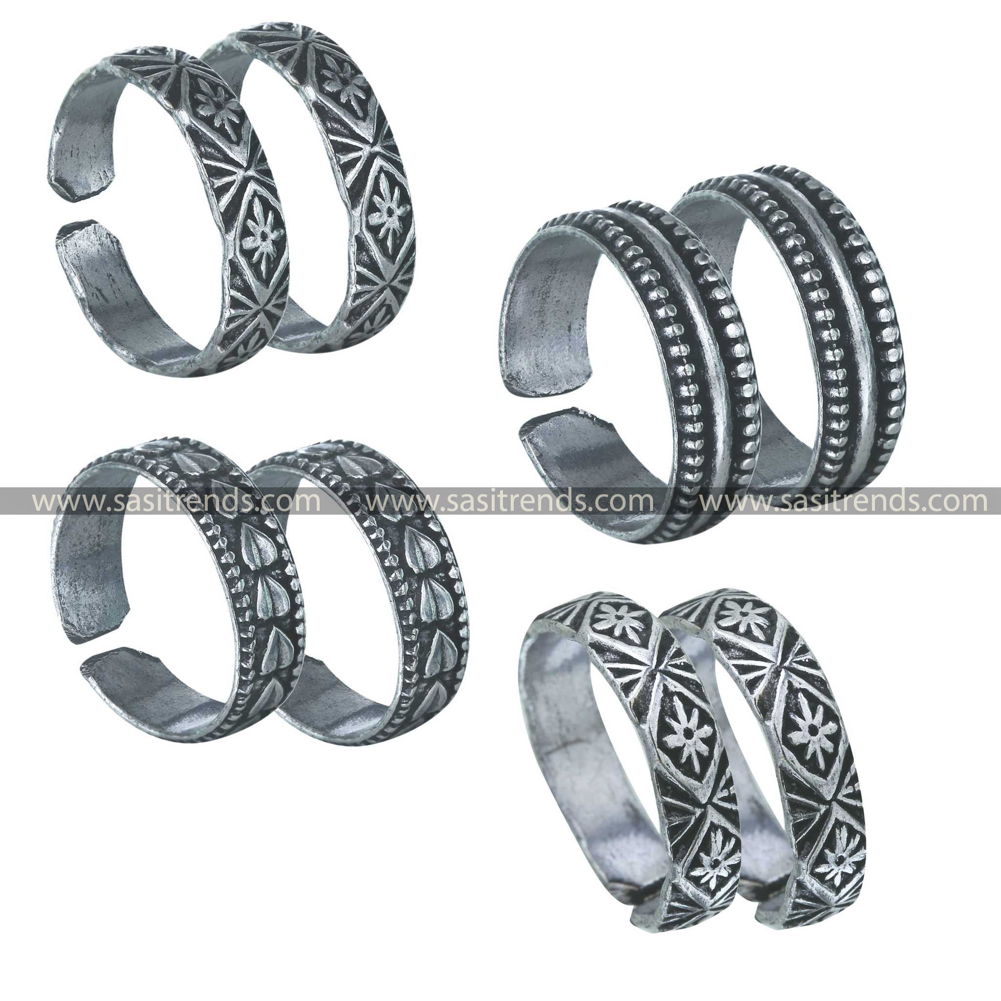 Latest Traditional Oxidized German Silver Combo Toe Rings Set of 4 Sasitrends