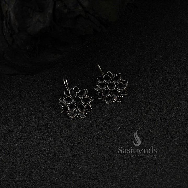 Oxidized German Silver Pearl with Rectangular Monalisa Stone Earrings 
