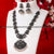 Floral Pendant Necklace Set with Green Stones - Oxidised German Silver Party Wear and Pearl Jhumkas