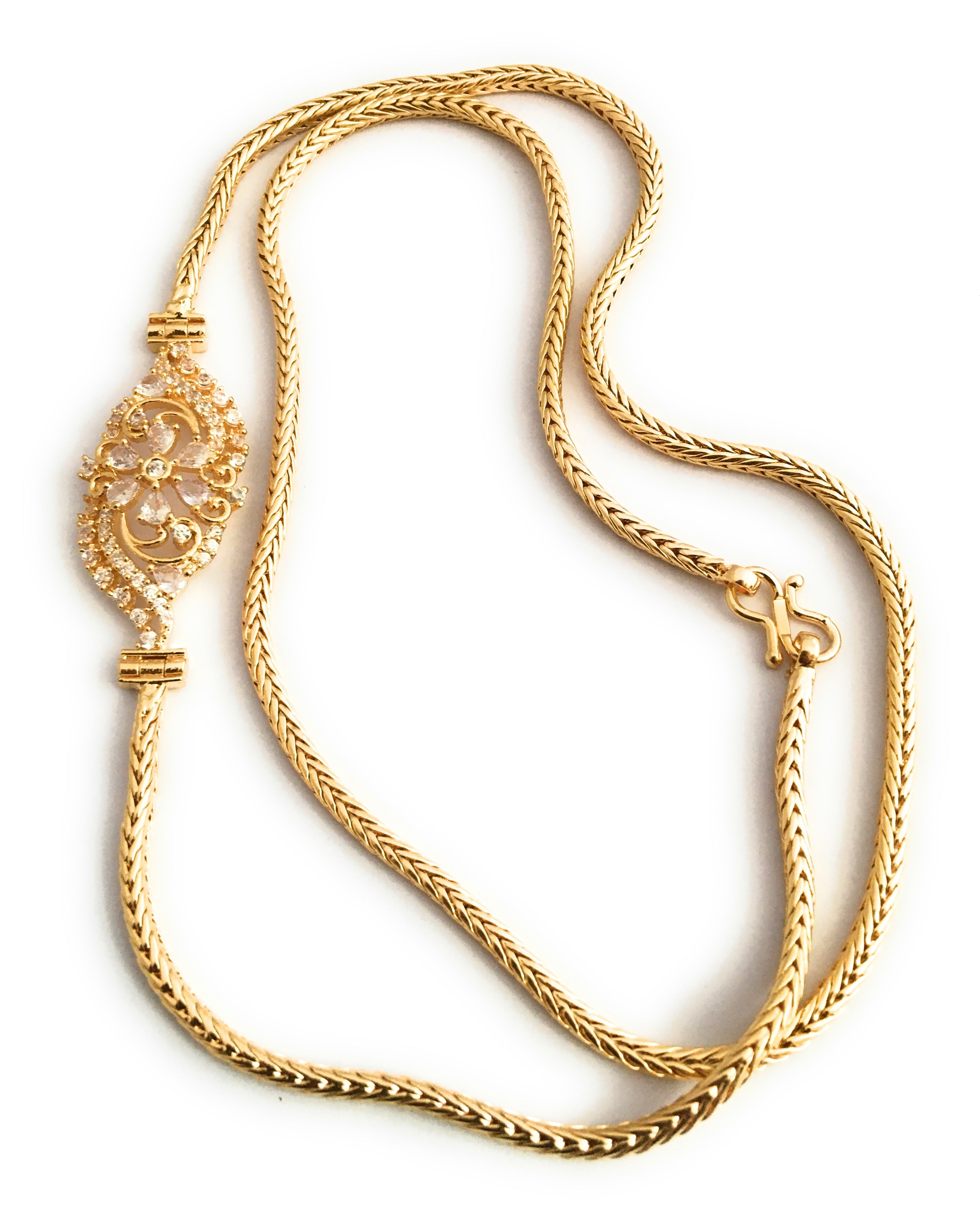 Trendy Micro Gold Plated Mugappu Chain with Floral Motif and AD