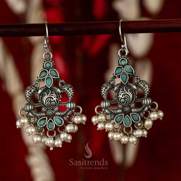 Trendy Traditional Mint Stines Stud Peacock Designer Pearls Earrings Sasitrends