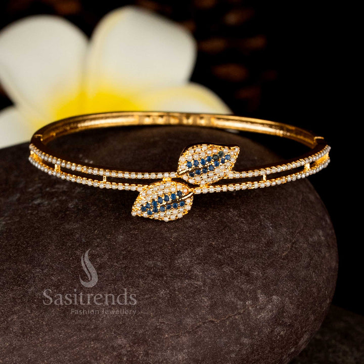 Azure pearl blue micro gold plated leaf openable bracelet bangle perfect for chic party styling and celebrations – Sasitrends