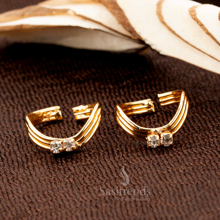 Adjustable toe rings with twin studded stones – glimmering micro gold one gram jewellery for graceful Indian fashionistas - Sasitrends