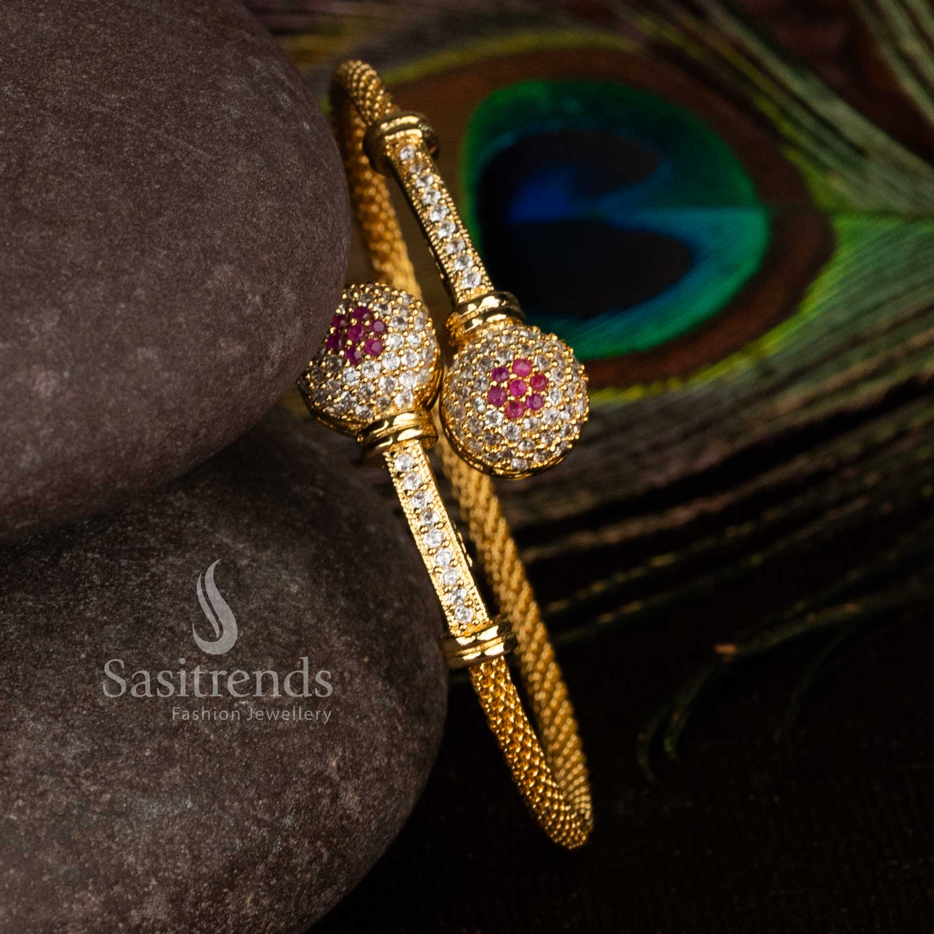 Shimmering white-ruby micro gold plated stone bracelet adorned with bright stones for wedding and festive celebrations – Sasitrends