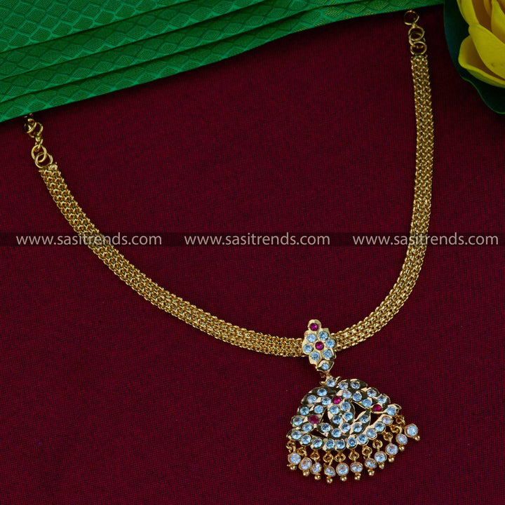 Intricately Designed Attigai Pendant on Gold Plated Chain with AD Stones