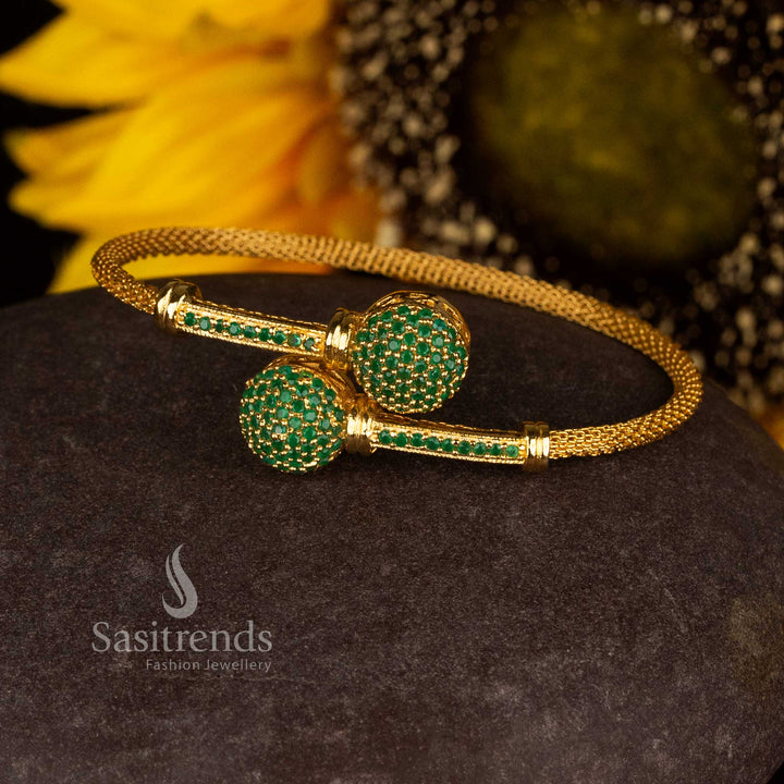 Lush green micro gold plated stone bracelet adorned with delicate stones for wedding and festive celebrations – Sasitrends