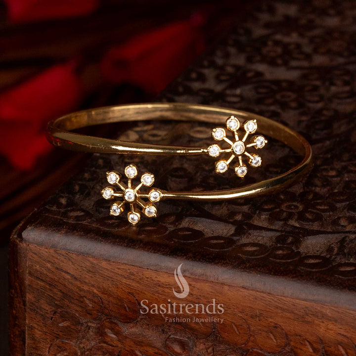 Royal Impon micro gold plated adjustable floral kada bracelet designed to complement grand festive outfits with rich floral elegance – Sasitrends