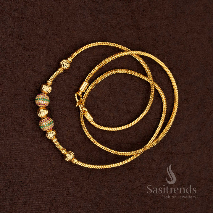 Festive-inspired multi-stone arrangement with glowing gold beads on a rich micro gold plated mugappu chain – Sasitrends