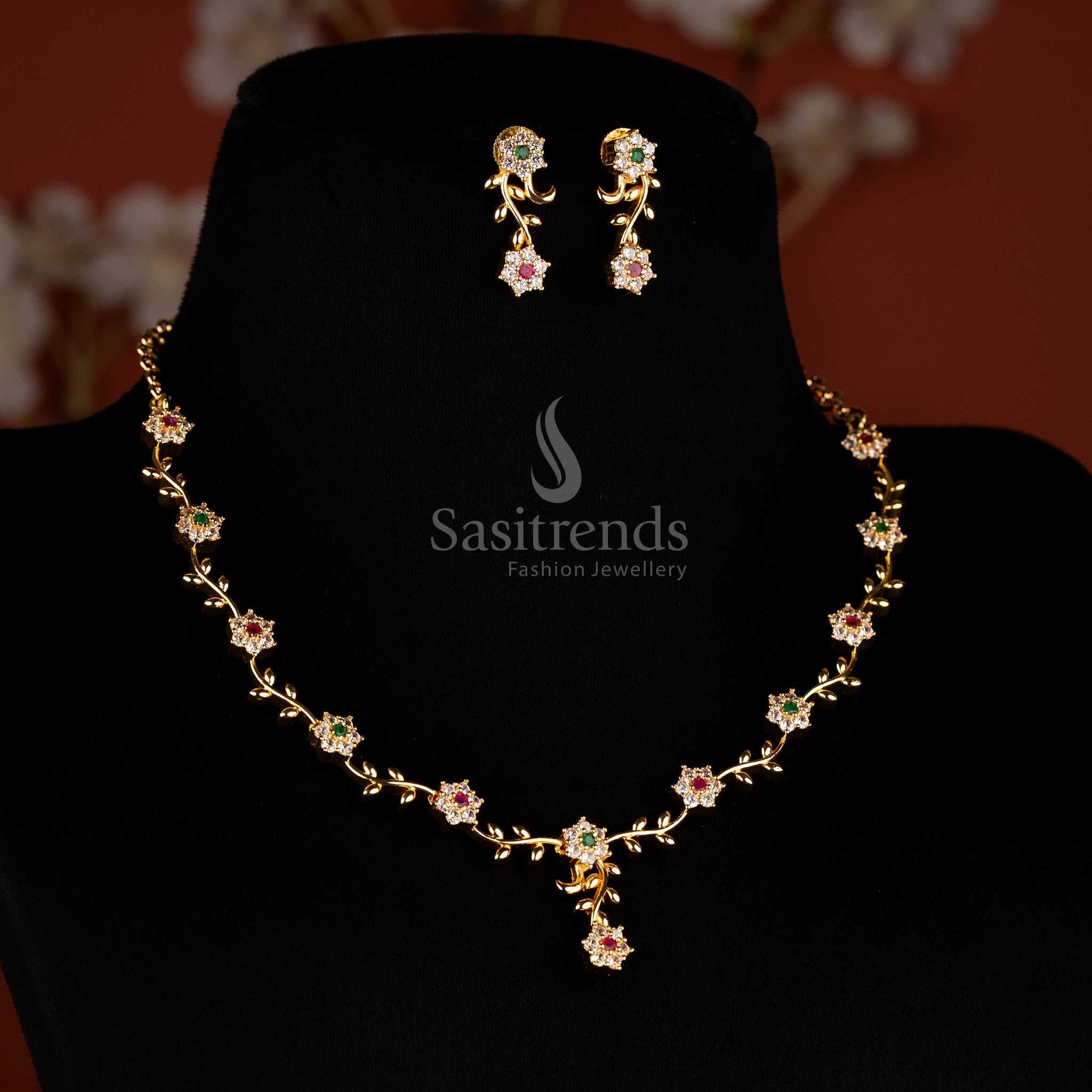 Occasion wear multi stone floral vine AD necklace – Sasitrends