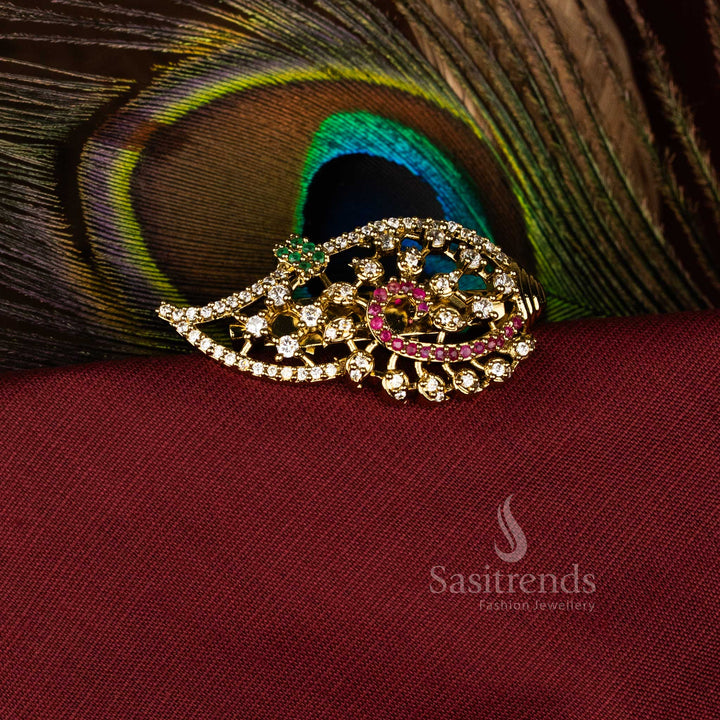 Multi-Color Paisley Sangu Saree Pin with Mahendi Finish and American Diamond Detailing, Ideal for Traditional Celebration Jewellery – Sasitrends