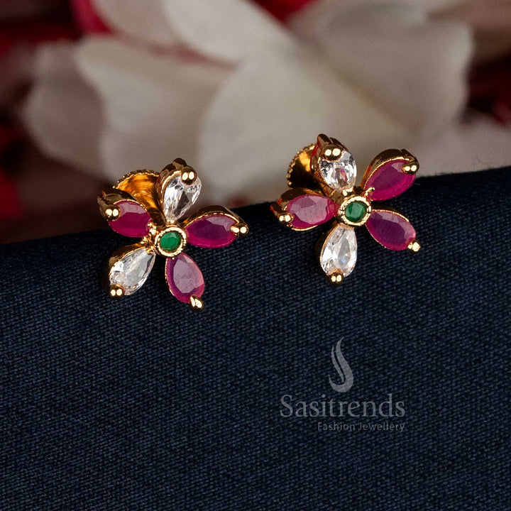 Vibrant Multi Guaranteed Micro Gold Plated AD Stone Flower Stud Earrings showcasing colourful floral patterns with elegant AD accents, perfect for cultural gatherings, festivals, and traditional celebrations — Sasitrends