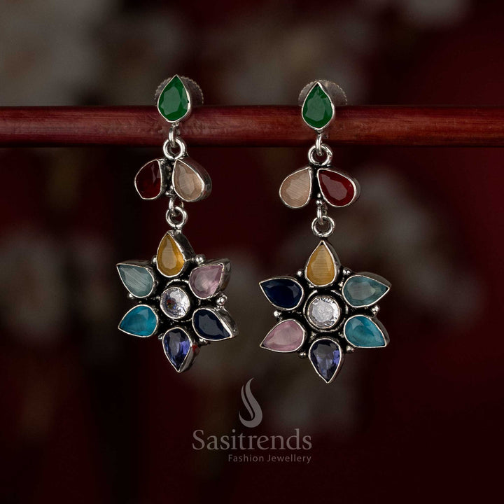 Prismatic multi oxidised pear-petal earrings for playful casual fashion – Sasitrends