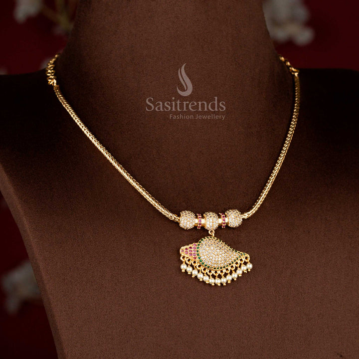 Radiant multi micro gold plated pendant chain necklace with pearl drops designed for ceremonial functions and special occasions – Sasitrends