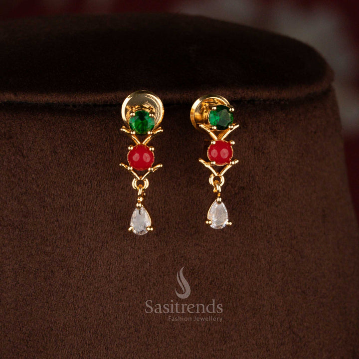 Divine navarathna micro gold plated American diamond V-cut earrings designed for festive elegance – Sasitrends