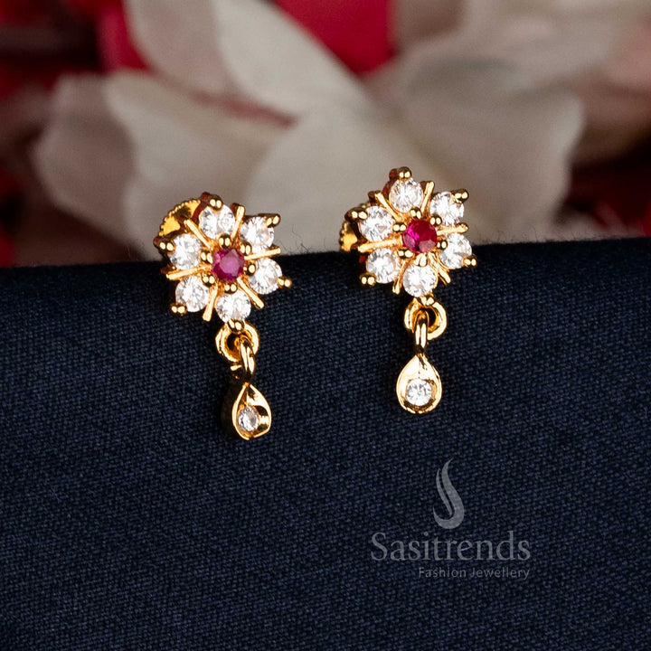 Vibrant white-ruby teardrop AD earrings with delicate floral art for weddings and cultural functions – Sasitrends