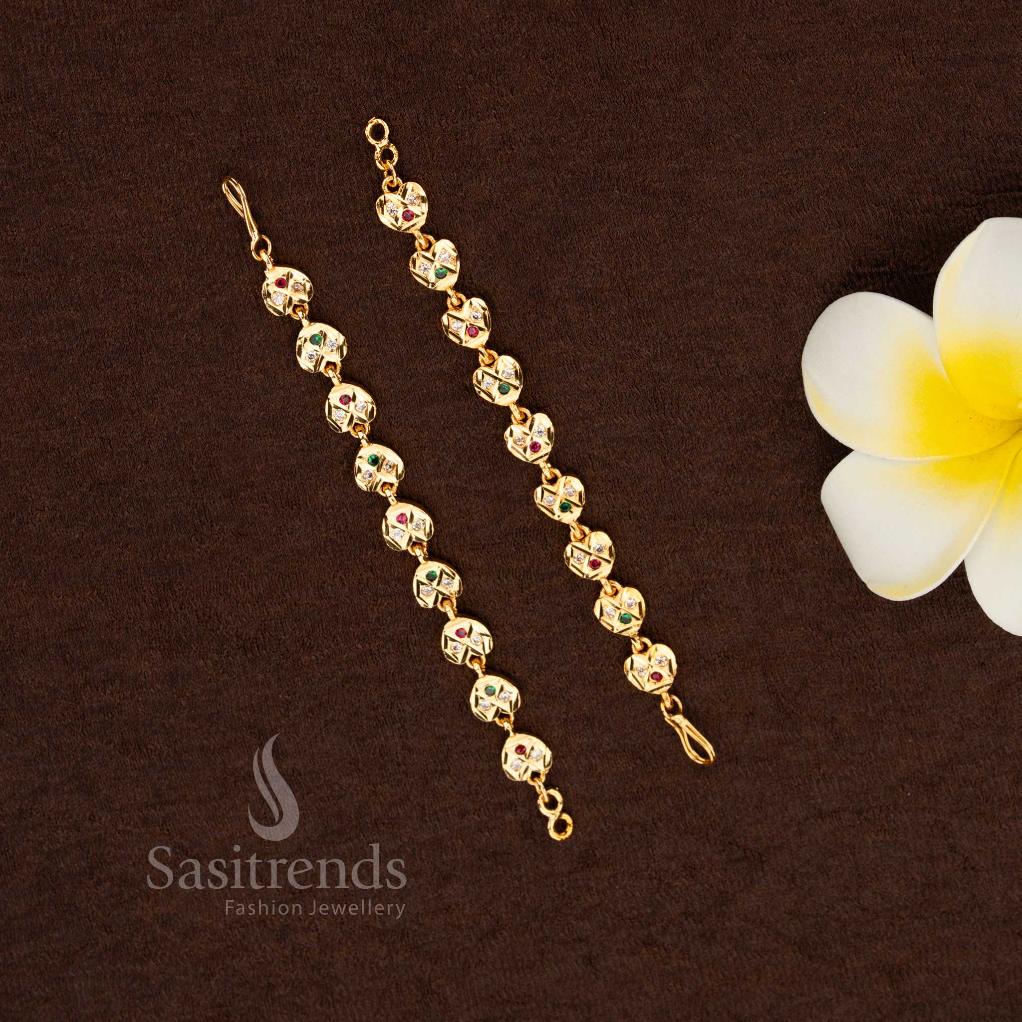 Radiant flower impon micro gold plated Panchaloga floral matil multi with guaranteed finish perfect for temple functions, bridal adornment, and traditional dance styling – Sasitrends