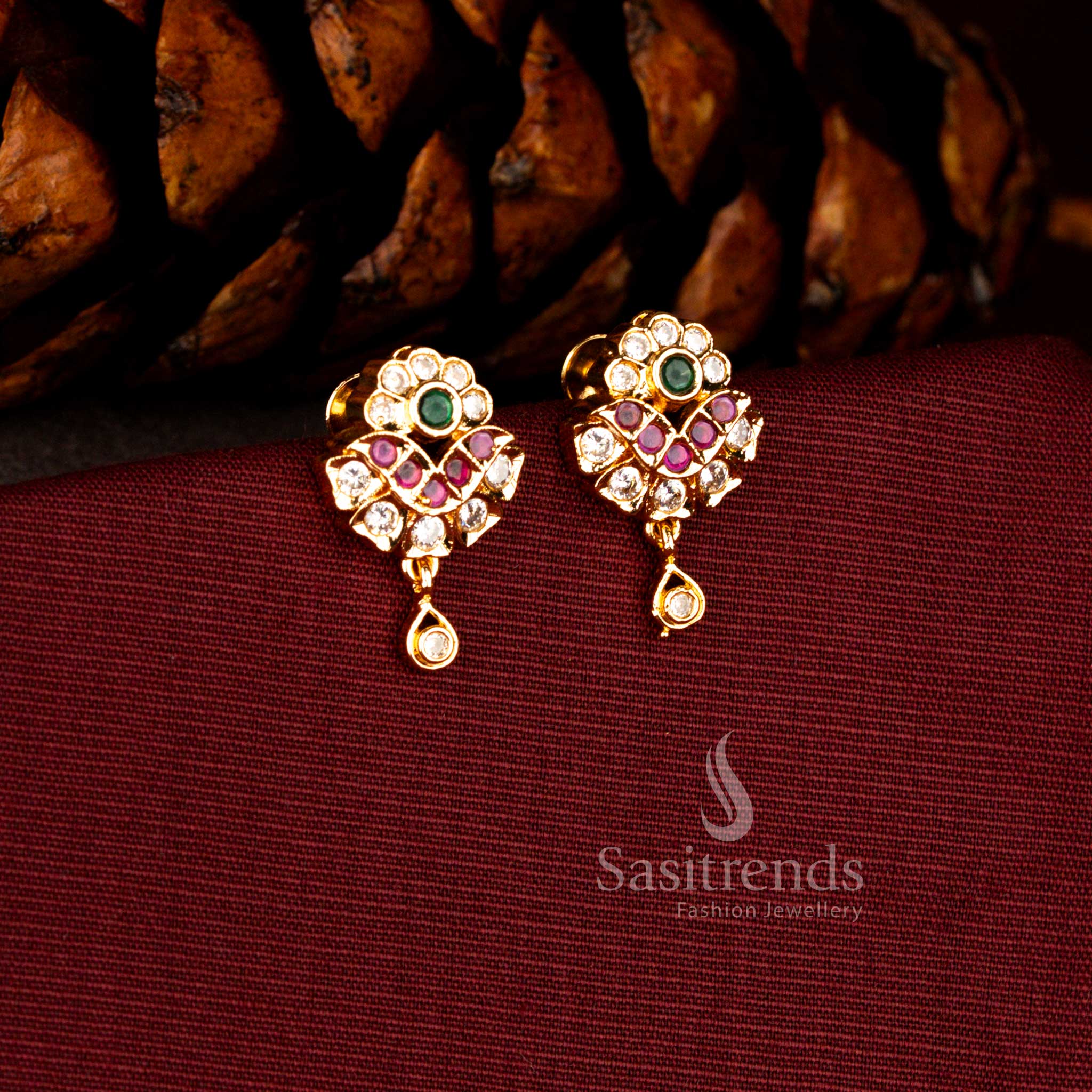 Grand guaranteed earrings in multicolour crafted with blooming floral AD design and refined teardrop extension for celebratory occasions – Sasitrends