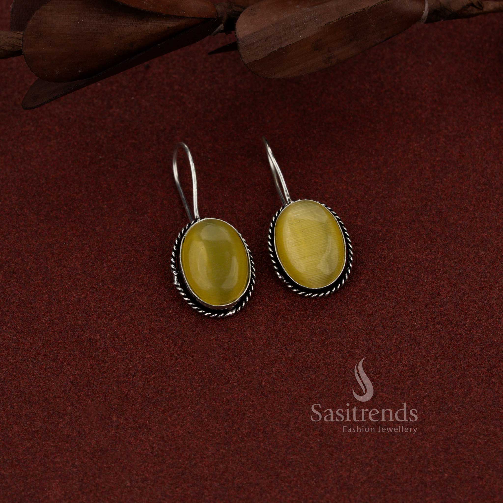 Charming oxidised oval gem rope frame dangle earrings yellow ideal for workplace elegance and daytime gatherings – Sasitrends