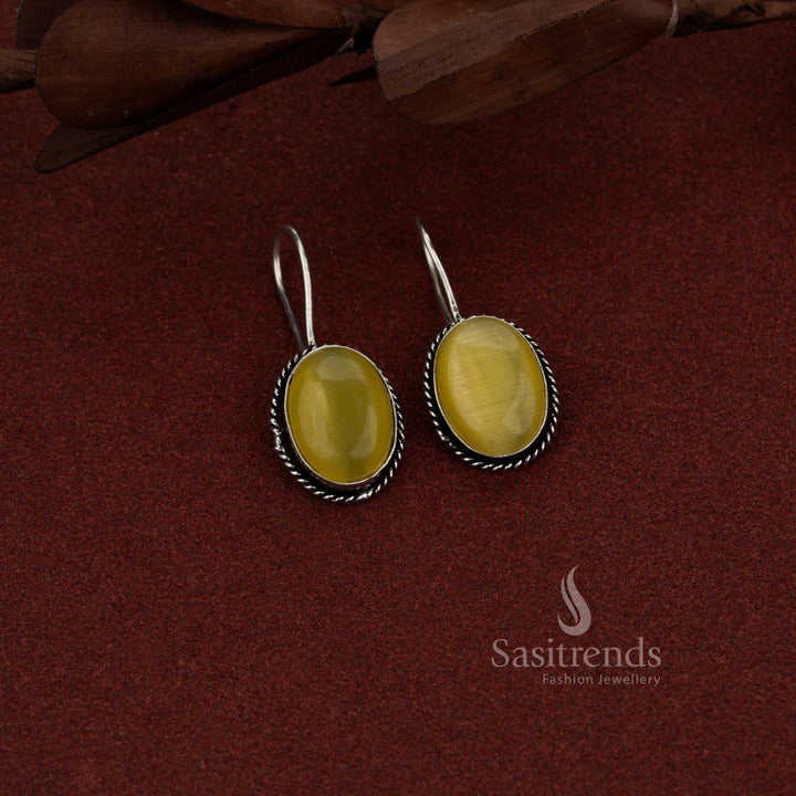 Charming oxidised oval gem rope frame dangle earrings yellow ideal for workplace elegance and daytime gatherings – Sasitrends